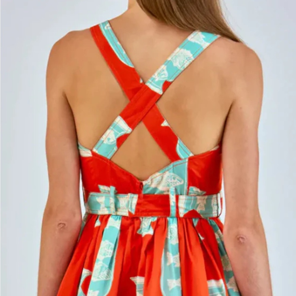 Hunter Bell Eileen Dress herring red Orange and Blue Dress NWT - Picture 2 of 4